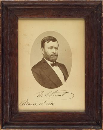 GRANT, ULYSSES S. Photograph dated and Signed, U.S. Grant, as President, bust portrait by Brady, showing him wearing civilian attire
